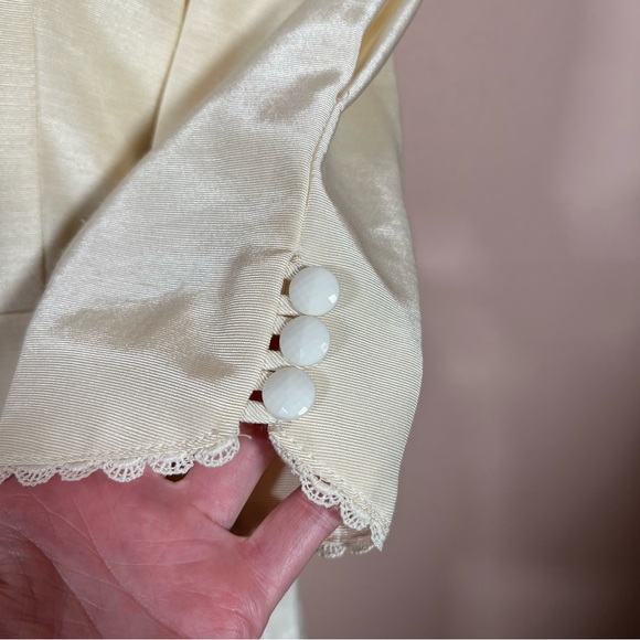 Vintage 80 90 Lanz Cream White Satin Puff sleeve Peplum Victorian Dress wedding - Picture 5 of 17